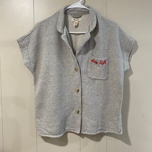 Madewell Sleep Tight Gray Button Down Lounge Top Women’s Size Small Cozy Pajama